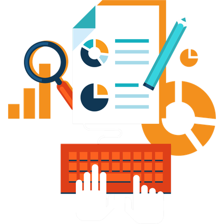 Illustration: research, analytics and a magnifying glass